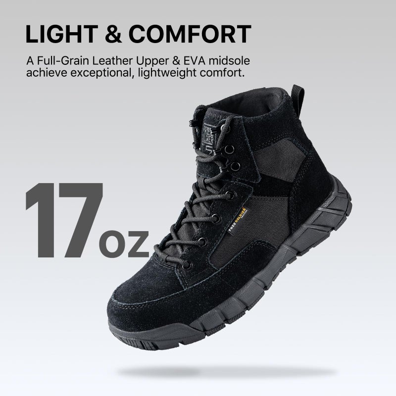 FREE SOLDIER Men's Durable Work Boots 6 Inches Lightweight Waterproof Hiking Boots Suede Leather Tactical Boots(Black US 9) - Image 2